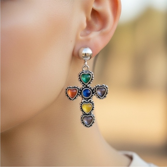 Jewelry - Multicolor Heart Cross Drop Earrings